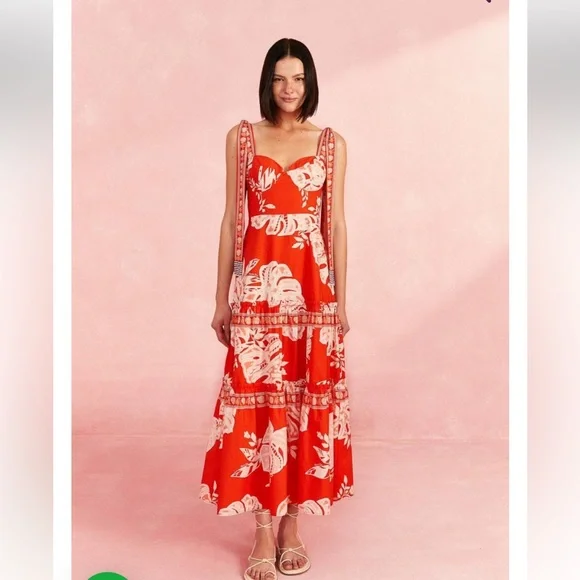 chinese dress ladies Farm Rio Red 3D Flower Euroflax Premium Linen Mini Dress, Red / XXS main image 0